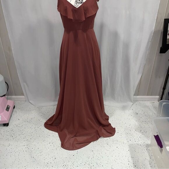 Beautiful Anthropologie Jenny Yoo mauve ruffle cold shoulder maxi dress - Picture 11 of 12